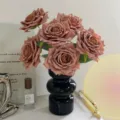 Elegant artificial dusty rose bouquet in a black ceramic vase for home tabletop decor - Vase Set / Coffee