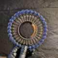 Evil eye themed seafood platter decoration with blue beads on a silver circular base - Silver Blue Style 4
