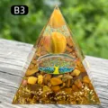 Tiger's eye crystal resin pyramid with tree of life motif for home decor - Variant B3 - B3 Tiger's Eye + Tiger's Eye Chips / 5cm