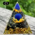 Handmade orgone crystal pyramid with blue lapis lazuli and gold leaf, variant C1 - C1 Lapis Lazuli + Lotus + Obsidian / 5cm
