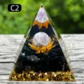 Natural crystal orgone pyramid with purple stone ball and gold lotus base Model C2 - C2 Amethyst + Lotus + Obsidian / 5cm