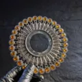 Vintage silver Evil Eye sashimi platter decoration featuring radiant orange cabochons - Silver Orange Yellow Style 7