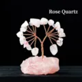 Handmade rose quartz crystal tree ornament with copper wire and raw stone base - Raw stone money tree pink crystal