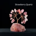Handcrafted mini strawberry crystal money tree with copper wire on raw stone base - Raw stone money tree strawberry crystal