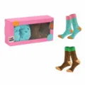 Kreative Crew-Socken mit bunter Donut-Musterung im 2-Paar-Geschenkset für Damen - Einheitsgröße / Donut Stil / 2er-Pack / Braun + Grün