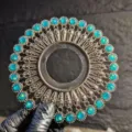 Exquisite silver-tone Devil's Eye plate decoration with turquoise stones for sashimi - Silver Turquoise Style 10