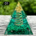 Handmade malachite crystal resin orgone pyramid with gold spiral desk decoration - 5cm / D1 Malachite + Pagoda