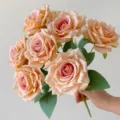 Realistic artificial champagne rose bouquet for home table decor and floral arrangement. - Bouquet Only / Champagne
