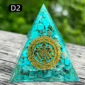 Handmade turquoise resin orgone pyramid with golden Sri Yantra symbol - 5cm / D2 Blue Turquoise + Symbol