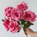 Lifelike artificial pink rose bouquet for home decoration and table centerpiece - Bouquet Only / Vintage Rose Red