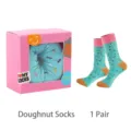 Kreative Socken mit Donut-Muster und rosa Geschenkbox-Verpackung für Mädchen - Einheitsgröße / Donut Stil / 1 Paar/Packung / Grün