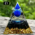 Natural lapis lazuli orgone crystal pyramid with copper coil and obsidian stone - E1 Lapis Lazuli + Coil + Obsidian / 5cm