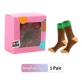 Kreative braune Socken mit buntem Donut-Muster in rosa Geschenkbox, Ein-Paar-Pack - Einheitsgröße / Donut Stil / 1 Paar/Packung / Braun