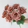 Realistic artificial rose bouquet in dusty pink for elegant home and table decoration - Bouquet Only / Coffee
