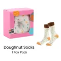 Kreative Donut-Socken mit bunten Streifen in pinker Geschenkbox, 1 Paar Packung - Einheitsgröße / Donut Stil / 1 Paar/Packung / Weiß