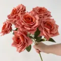 Realistic burnt orange silk rose bouquet for home dining table floral decoration. - Bouquet Only / Tea Brown Orange