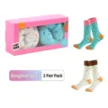Kreative bunte Socken im Donut-Muster, 2er-Set in pinkfarbener Geschenkverpackung - Einheitsgröße / Donut Stil / 2er-Pack / Grün und Weiß