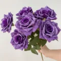 Hand-held artificial purple rose bouquet with realistic petals for home table decor - Bouquet Only / Roland Purple