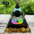 Handcrafted black obsidian crystal orgone pyramid with gold leaf and chakra mandala design - 5cm / E4 Obsidian + Coil + Obsidian