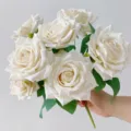 Elegant artificial white rose bouquet for luxury home decor and dining table setting - Bouquet Only / Ivory