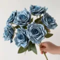 Vintage blue artificial rose bouquet for home dining table decoration - Bouquet Only / Haze Blue