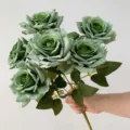 Lifelike artificial green rose bouquet for elegant home decor and floral tabletop arrangements - Bouquet Only / Mustard Green
