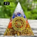Energy healing Orgone crystal pyramid featuring natural crushed stones and Sri Yantra - 5cm / F2 Seven Color Stones