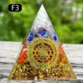 Handmade natural crystal resin pyramid with Sri Yantra symbol and gold leaf base - 6cm / F3 Seven Color Stones