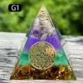 Handmade Amethyst and Tiger's Eye Orgone Pyramid with Flower of Life Sacred Geometry Symbol - 5cm / G1 Candy Style