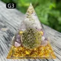 Amethyst crystal resin orgone pyramid with gold foil base and energy coil - G3 White Quartz + Amethyst / 5cm