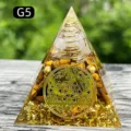 Natural crystal resin pyramid ornament with tiger eye stones and gold foil flakes - 5cm / G5 Clear Quartz + Tiger's Eye