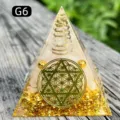 Pink crystal orgone pyramid with gold foil and sacred geometry symbol for home decor - 5cm / G6 Clear Quartz + Rose Quartz