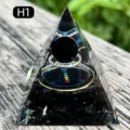 Handmade black obsidian orgone pyramid crystal with chakra symbols for home decor - 5cm / H1 Obsidian + Floating Sphere