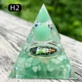 Handmade green aventurine resin pyramid with natural crushed stone and crystal ball - H2 Green Aventurine + Floating Ring / 5cm