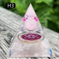Handmade rose quartz crystal resin pyramid desk ornament with mandala pattern, variant H3 - H3 Rose Quartz + Floating Ring / 5cm