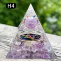 Purple amethyst crystal resin pyramid with Metatron cube symbol for home decor - H4 Amethyst + Floating Ring / 5cm