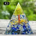 Handmade healing crystal Orgone pyramid with tree of life design and blue lapis stones - K3 Lapis Lazuli + Olive Crystal Tree / 5cm