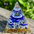 Handmade blue orgone pyramid with evil eye motif lapis lazuli stones and copper coil - Evil Eye with Coil Style (M2) / 5cm