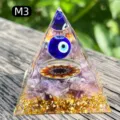 Handmade amethyst resin pyramid featuring gold foil and a blue evil eye bead ornament - Evil Eye with Amethyst Style (M3) / 5cm