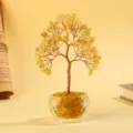 Handgemaakte citrien kristal geldboom met koperdraad in een glazen schaal voor decor - Citrien stijl (12 takken 108 kralen)