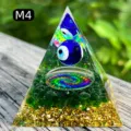 Handmade resin pyramid ornament with evil eye design and green crystal stones decor - Evil Eye Artificial Crystal Style (M4) / 5cm