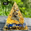 Handmade orgone crystal pyramid featuring a gold Buddha statue for home decor - Model N1 - Buddha Lapis Lazuli Style (N1) / 5cm