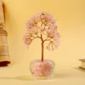 Mini handgemaakte rozenkwarts kristallen geldboom in glazen schaal bureau decor - Rozenkwarts stijl (12 takken 108 kralen)