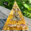 Gold foil and amethyst crystal orgone pyramid with Buddha statue for home decor - 5cm / N2 Buddha Amethyst
