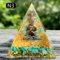 Handmade Orgone pyramid with Buddha statue, gold flakes and turquoise stones SKU N3 - 5cm / N3 Buddha Blue Turquoise
