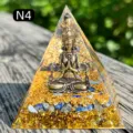 Handmade resin pyramid with gold flakes and blue stones featuring metal Buddha statue - 6cm / N4 Shiva Lapis Lazuli