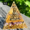 Handmade Orgone crystal pyramid with golden Buddha statue and purple amethyst, model N5 - N5 Shiva Amethyst / 6cm
