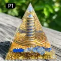 Handmade Lapis Lazuli Crystal Orgone Pyramid with Copper Coil and Gold Foil Resin Decor - P1 Lapis Lazuli + Coil / 5cm