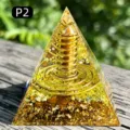 Natural tiger eye crystal orgone pyramid with gold copper coil - P2 Tiger's Eye + Coil / 5cm