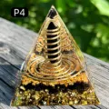 Handmade resin crystal pyramid with obsidian and copper coil for desk decoration P4 - Obsidian Coil Style (P4) / 5cm